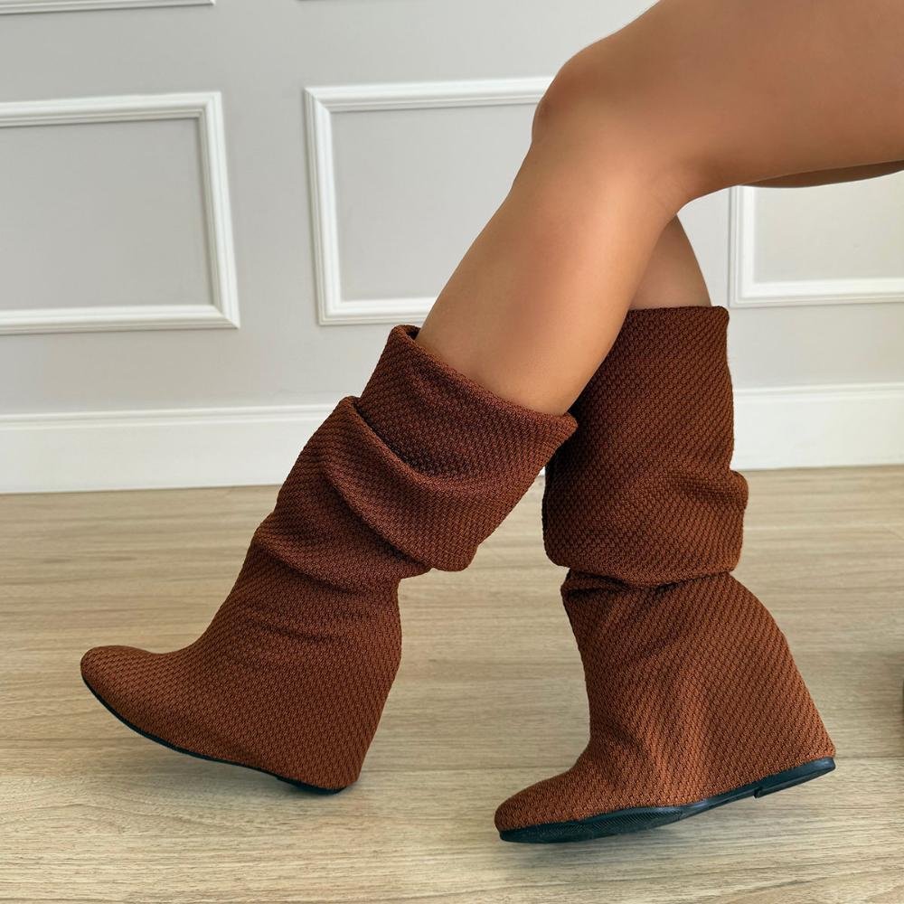 Giza - Bota Meia Feminina Salto Anabela Caramelo Marrom 5