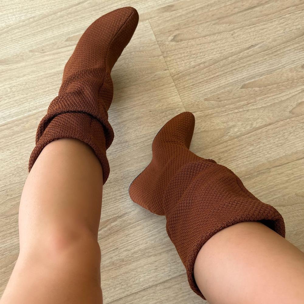 Giza - Bota Meia Feminina Salto Anabela Caramelo Marrom 6