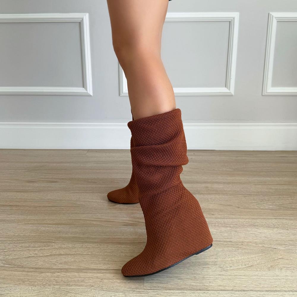 Giza - Bota Meia Feminina Salto Anabela Caramelo Marrom 7