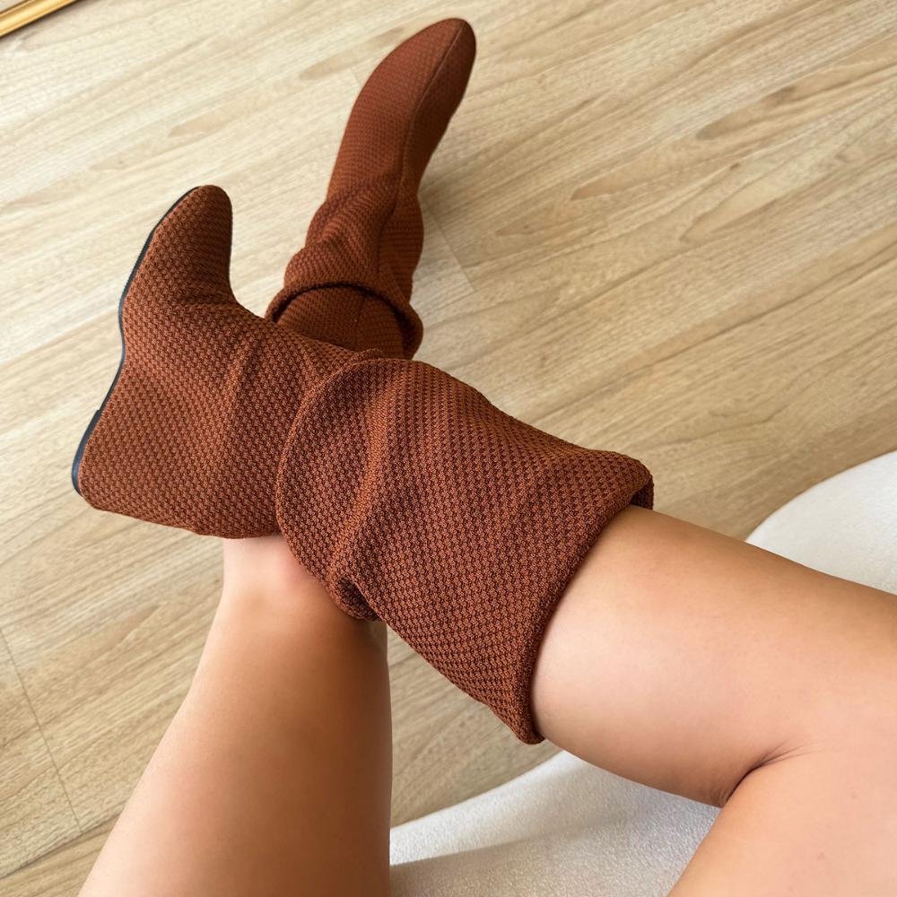 Giza - Bota Meia Feminina Salto Anabela Caramelo Marrom 8