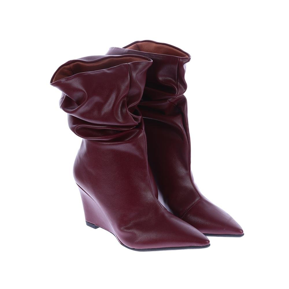 Maddy - Bota Feminina Anabela Slouchy Cano Médio Marsala Bordô 2
