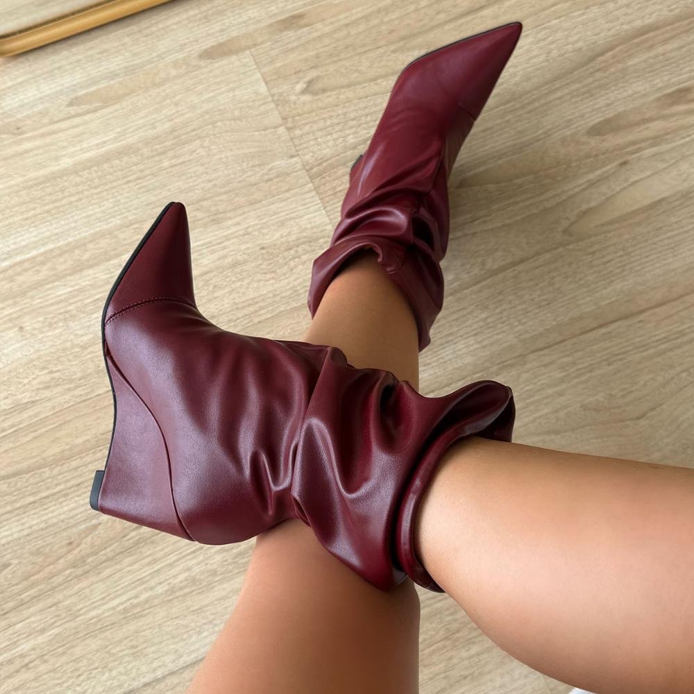 Maddy - Bota Feminina Anabela Slouchy Cano Médio Marsala Bordô 4