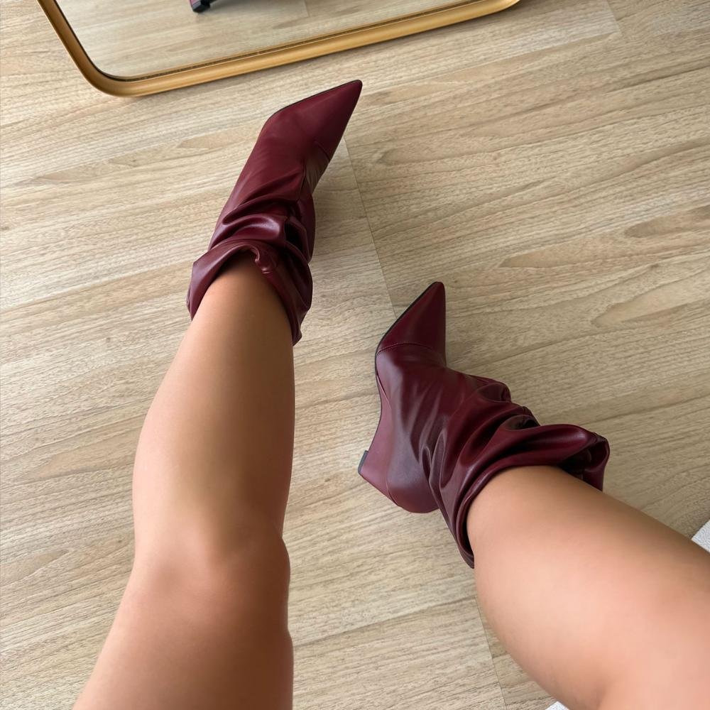Maddy - Bota Feminina Anabela Slouchy Cano Médio Marsala Bordô 7