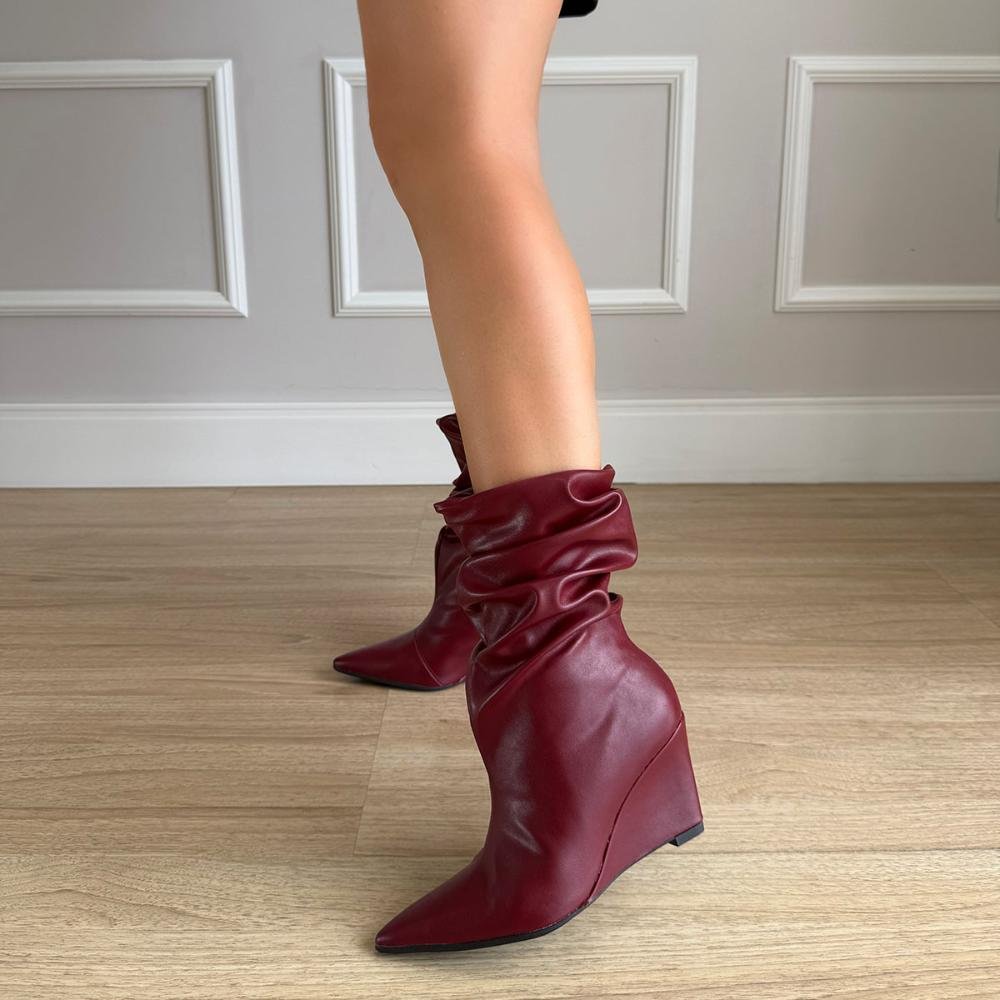 Maddy - Bota Feminina Anabela Slouchy Cano Médio Marsala Bordô 8