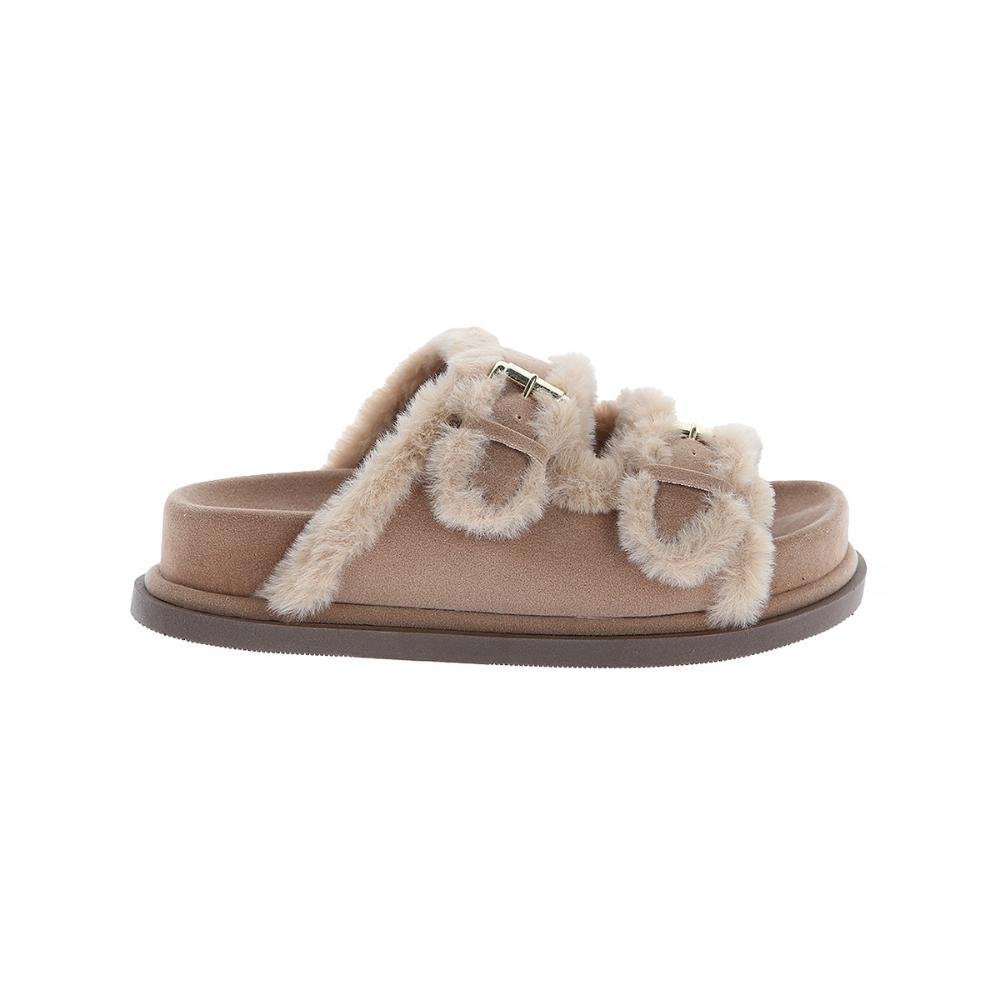 Beth - Papete Flatform com Pelos Bege