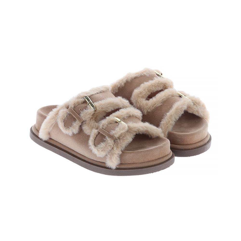 Beth - Papete Flatform com Pelos Bege Bege 2