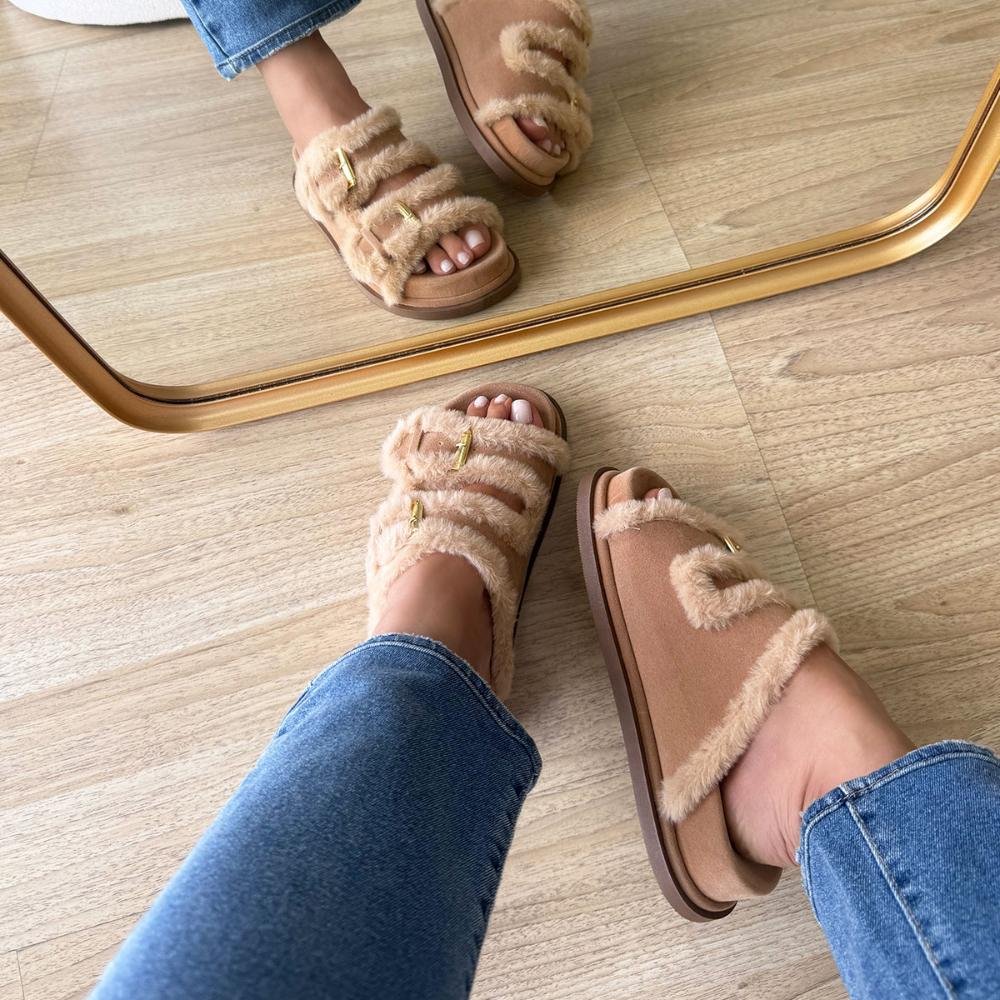 Beth - Papete Flatform com Pelos Bege Bege 3