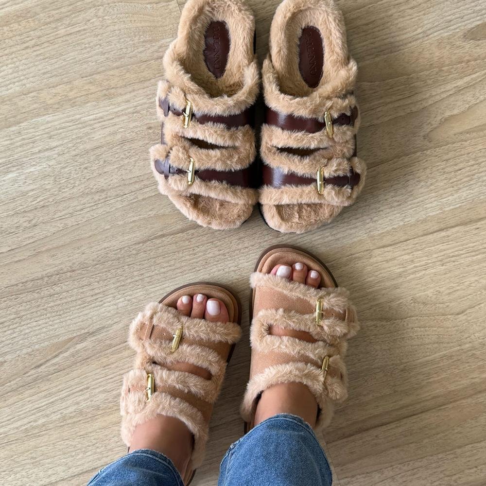Beth - Papete Flatform com Pelos Bege Bege 5