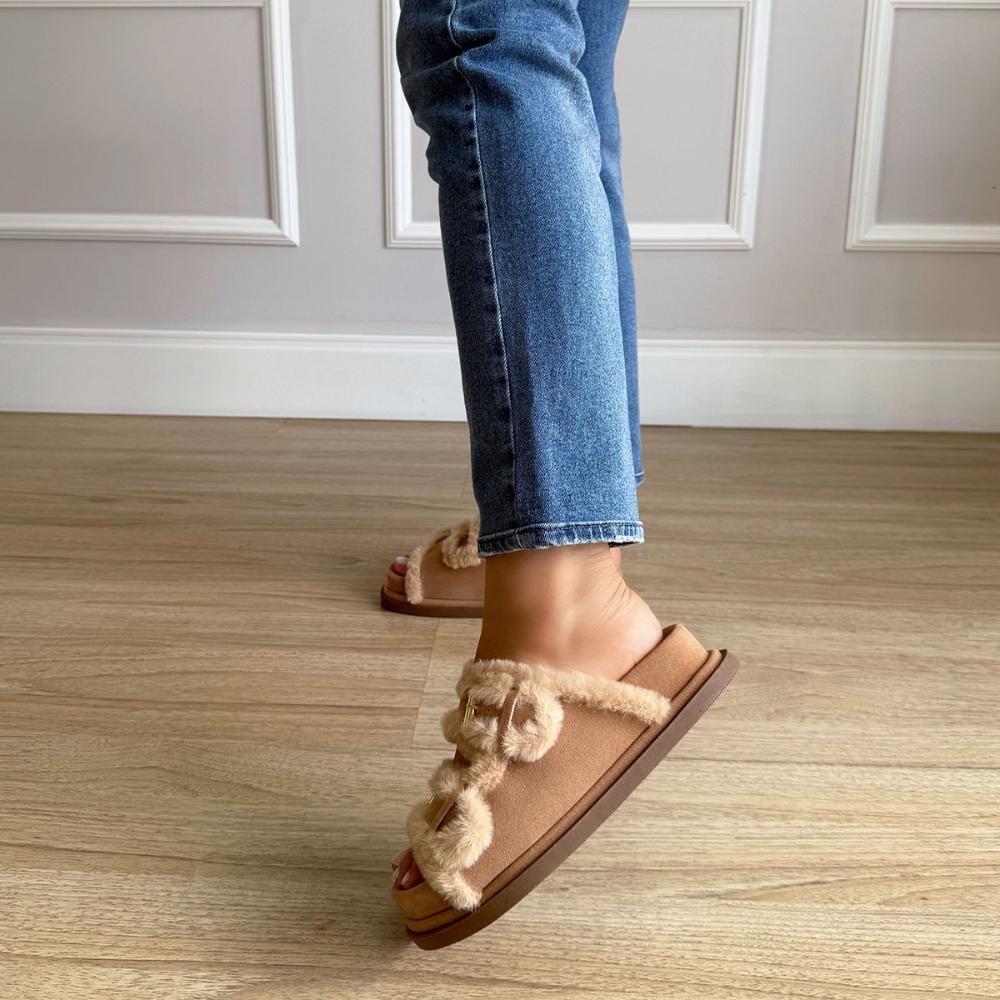 Beth - Papete Flatform com Pelos Bege Bege 8