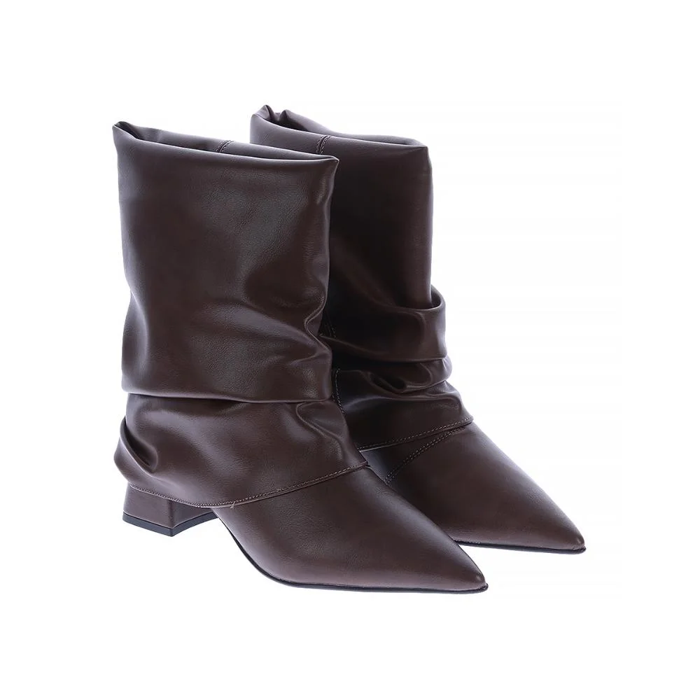 Lorena - Bota Feminina Slouchy Salto Bloco Bico Fino Café Marrom 2