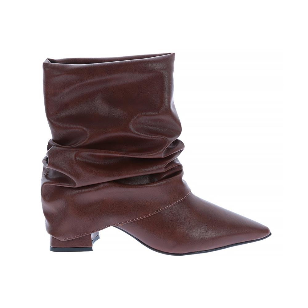 Lorena - Bota Feminina Slouchy Salto Bloco Bico Fino Caramelo
