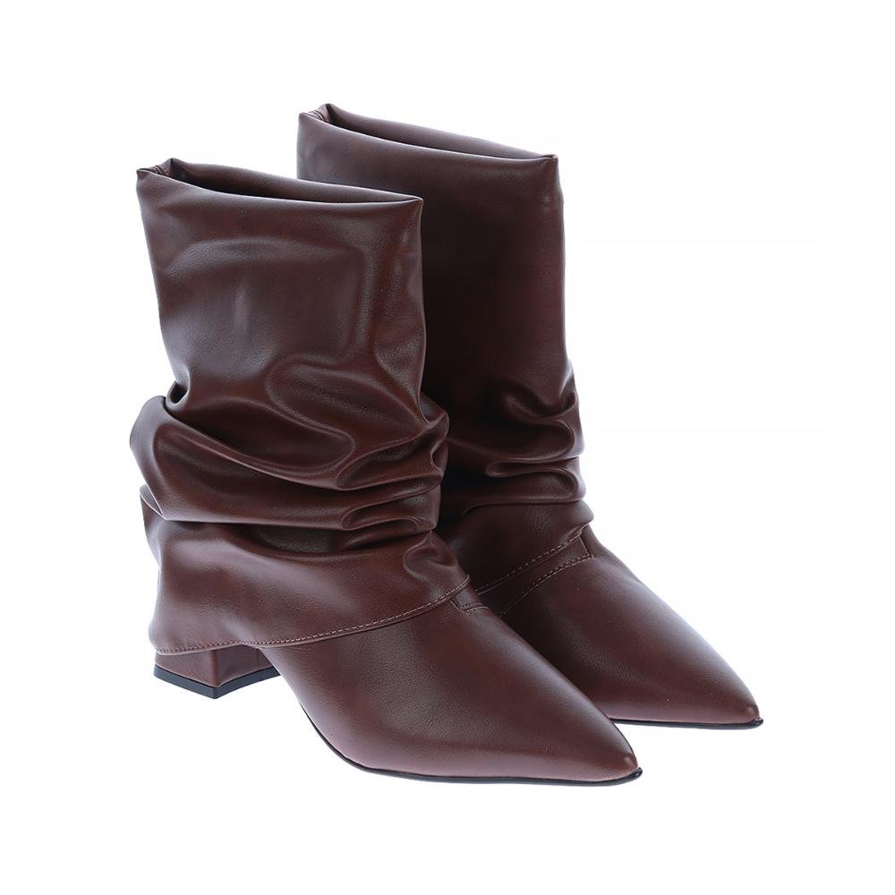 Lorena - Bota Feminina Slouchy Salto Bloco Bico Fino Caramelo Marrom 2