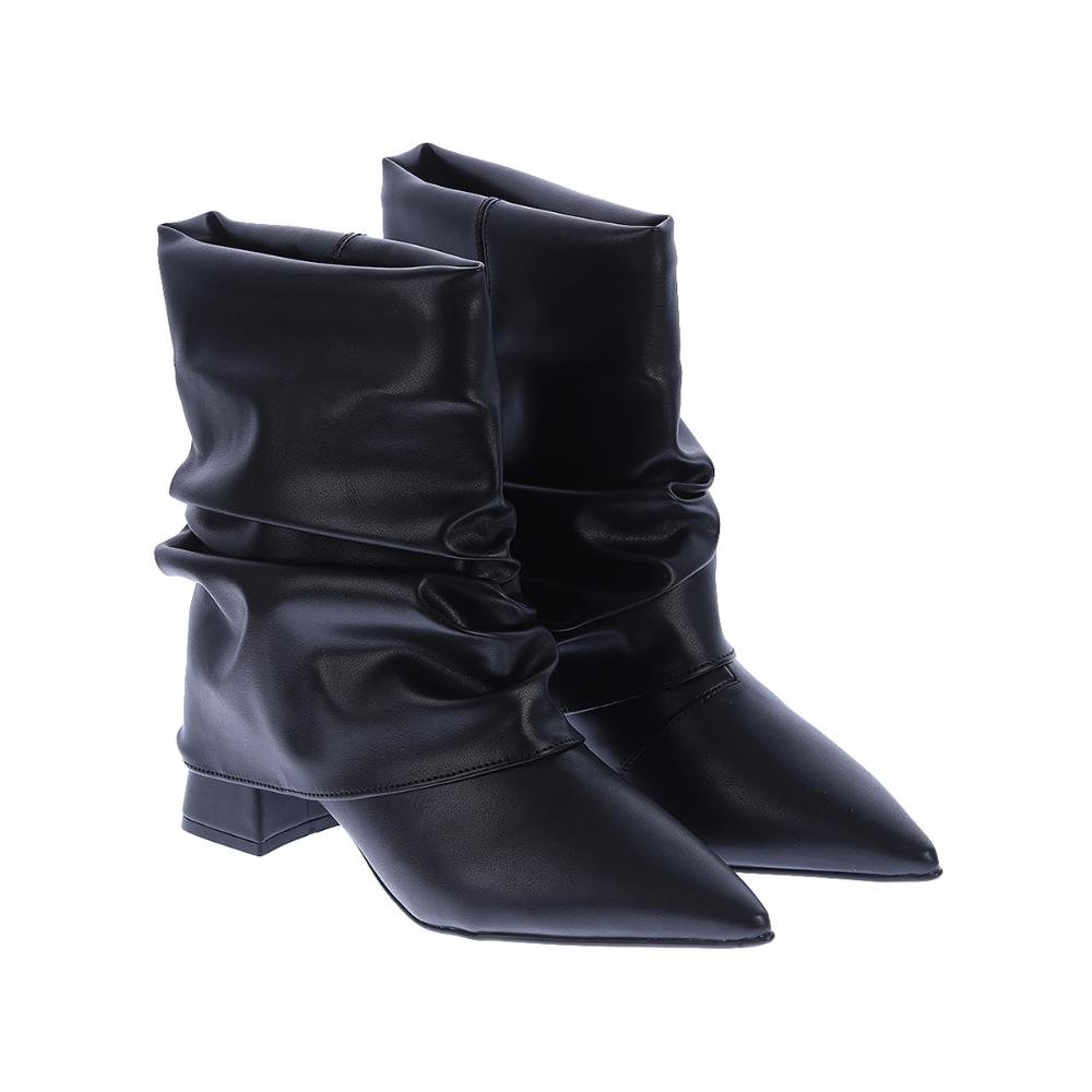 Lorena - Bota Feminina Slouchy Salto Bloco Bico Fino Preto Preto 2