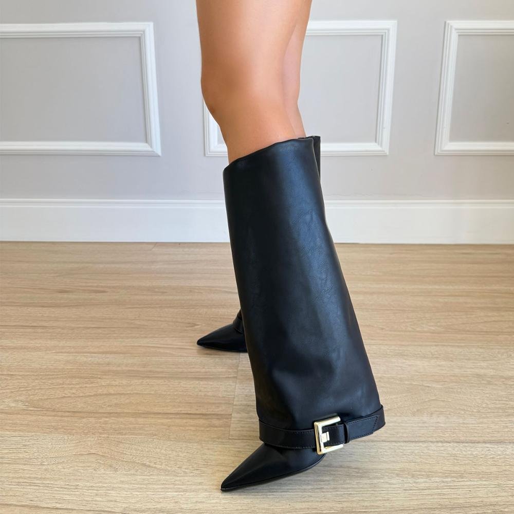 Erika - Bota Feminina Cano Alto Preta Capa Removível 2 em 1 Preto 7