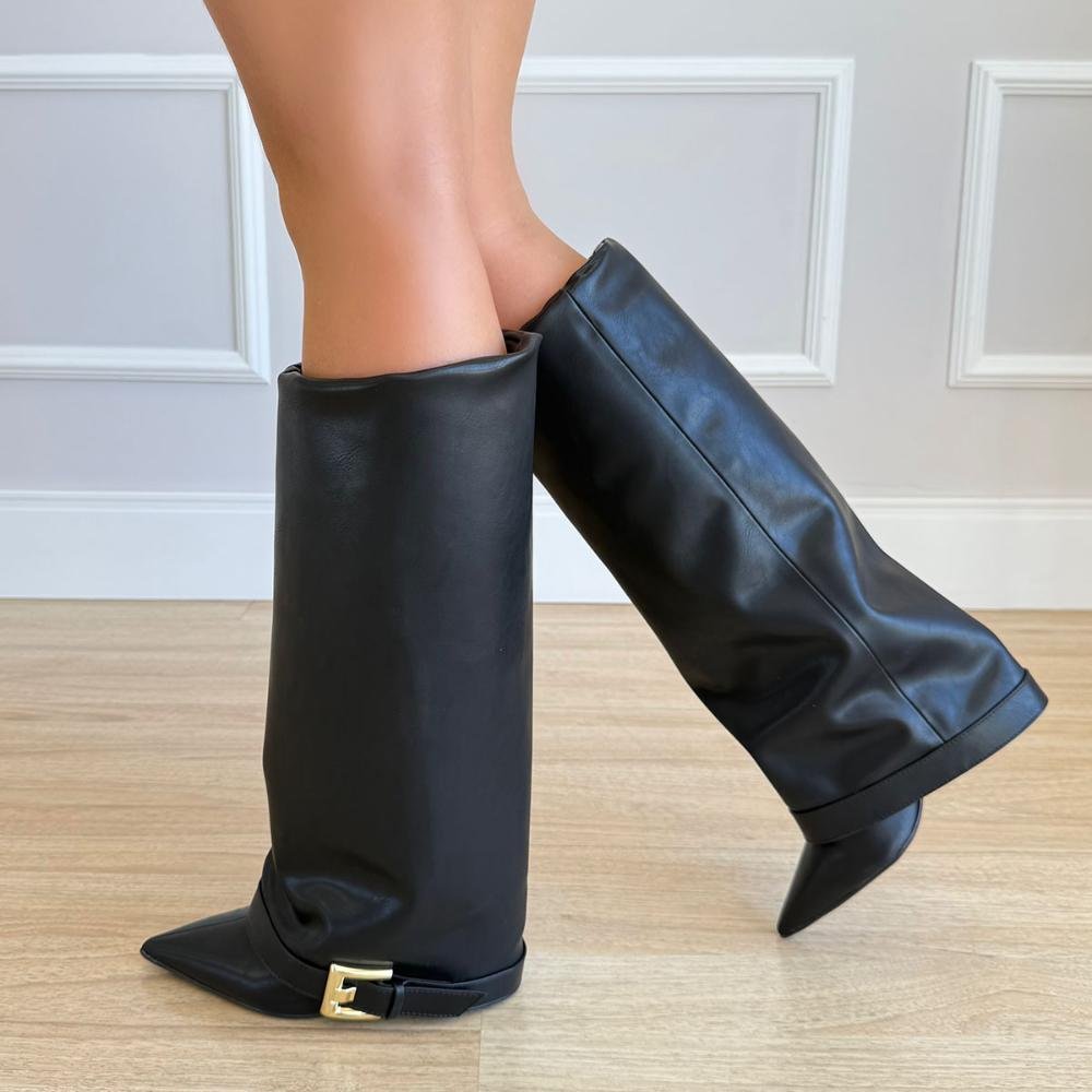 Erika - Bota Feminina Cano Alto Preta Capa Removível 2 em 1 Preto 8