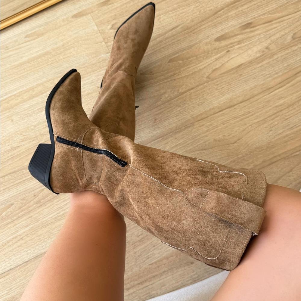 Lilly - Bota Country Cano Alto Camurça Bege Bege 3