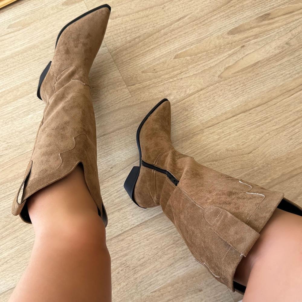 Lilly - Bota Country Cano Alto Camurça Bege Bege 4