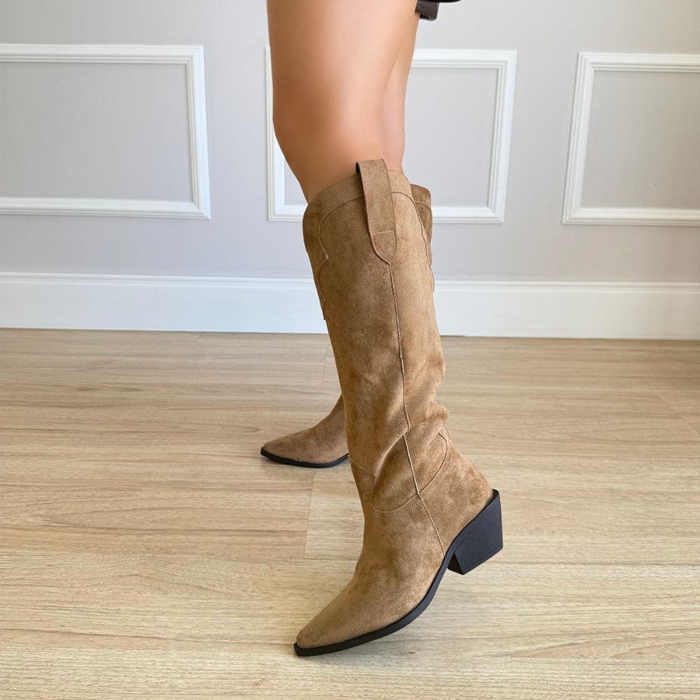 Lilly - Bota Country Cano Alto Camurça Bege Bege 7