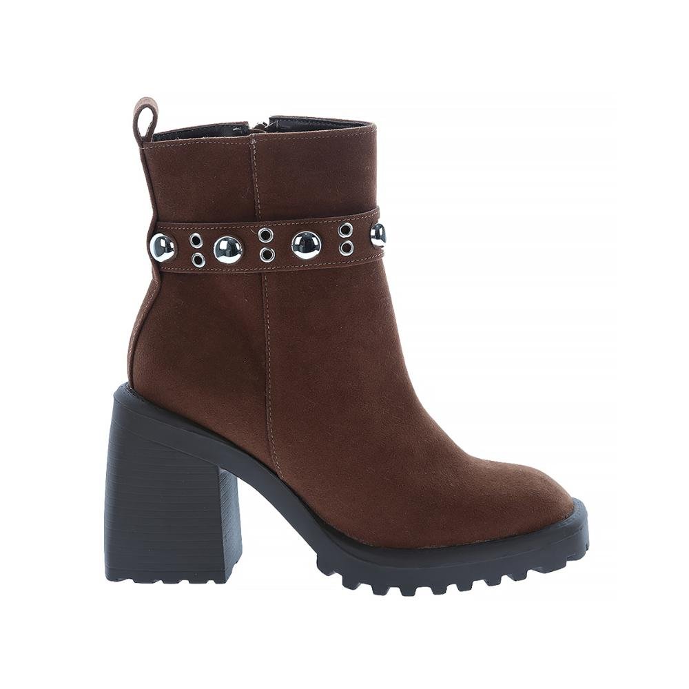 Judy - Bota Feminina Tratorada Caramelo Salto Alto com Fivela Metal