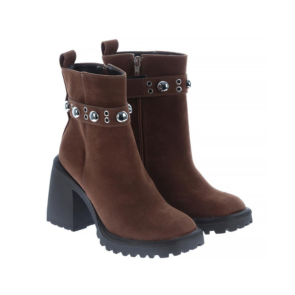 Judy - Bota Feminina Tratorada Caramelo Salto Alto com Fivela Metal Marrom 2