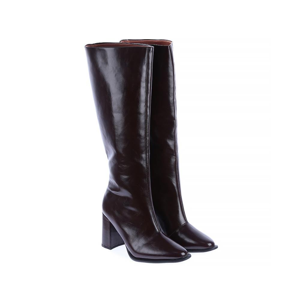 Claire - Bota Salto Bloco Cano Alto Rocha Marrom 2