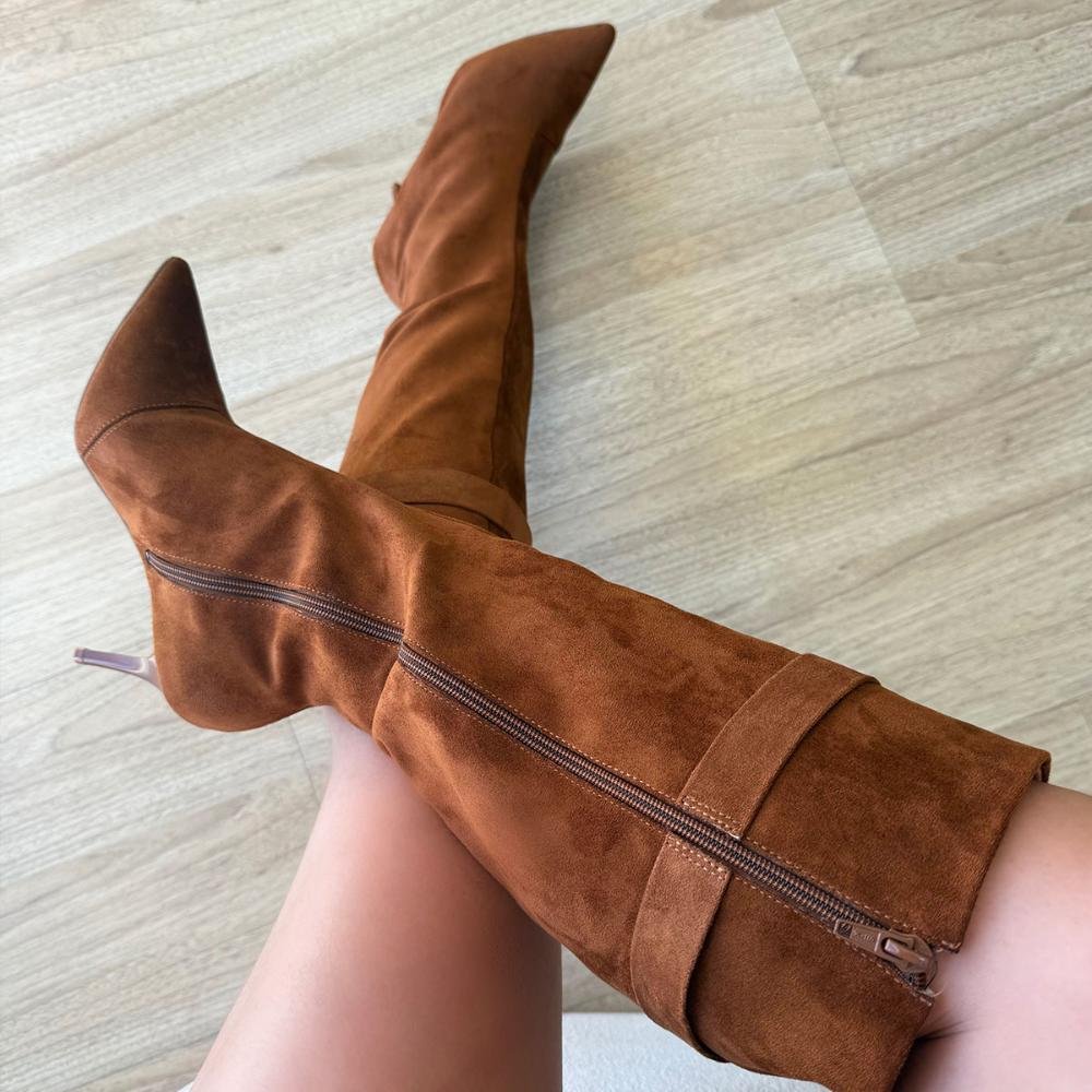 Michely - Bota Feminina Cano Alto Salto Fino Caramelo Marrom 4