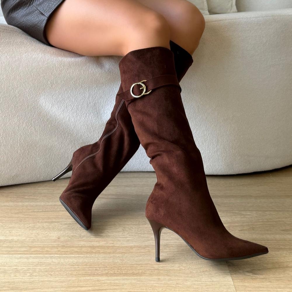 Michely - Bota Feminina Cano Alto Salto Fino Marrom Marrom 3
