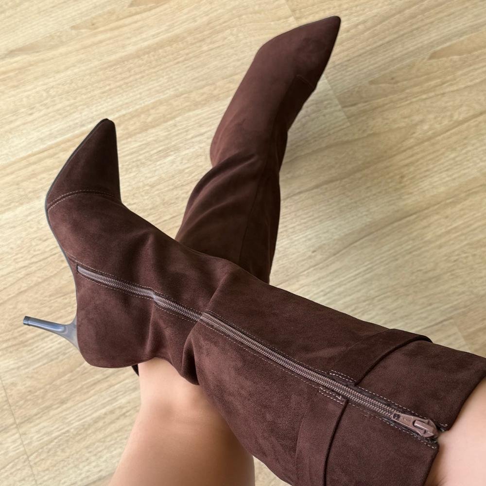 Michely - Bota Feminina Cano Alto Salto Fino Marrom Marrom 7