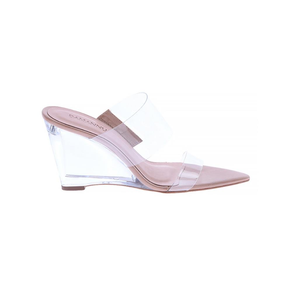 Jenny - Tamanco Feminino Salto Anabela Vinil Transparente Bico Fino
