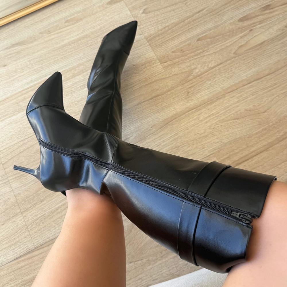 Michely - Bota Feminina Cano Alto Salto Fino Preta Preto 4