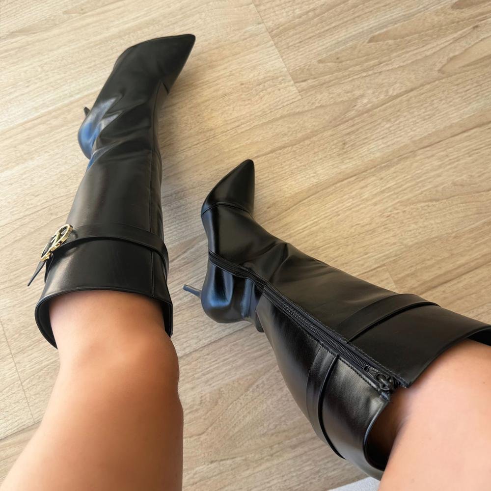 Michely - Bota Feminina Cano Alto Salto Fino Preta Preto 6