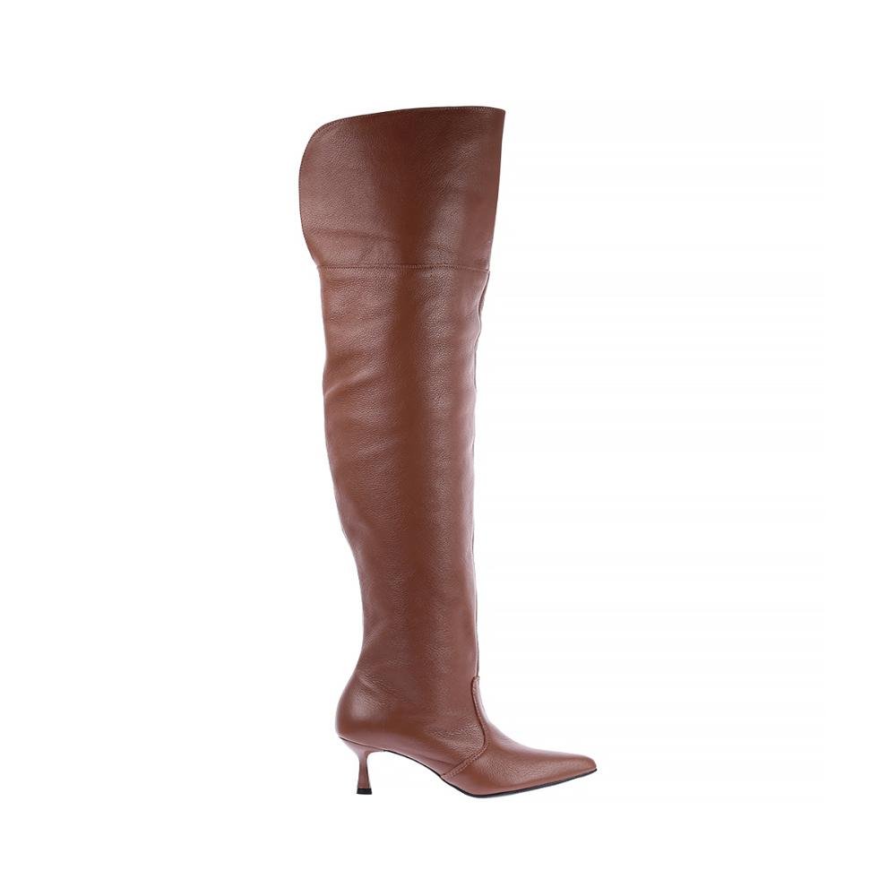 Bota de Couro Legítimo Over The Knee Kayla Caramelo