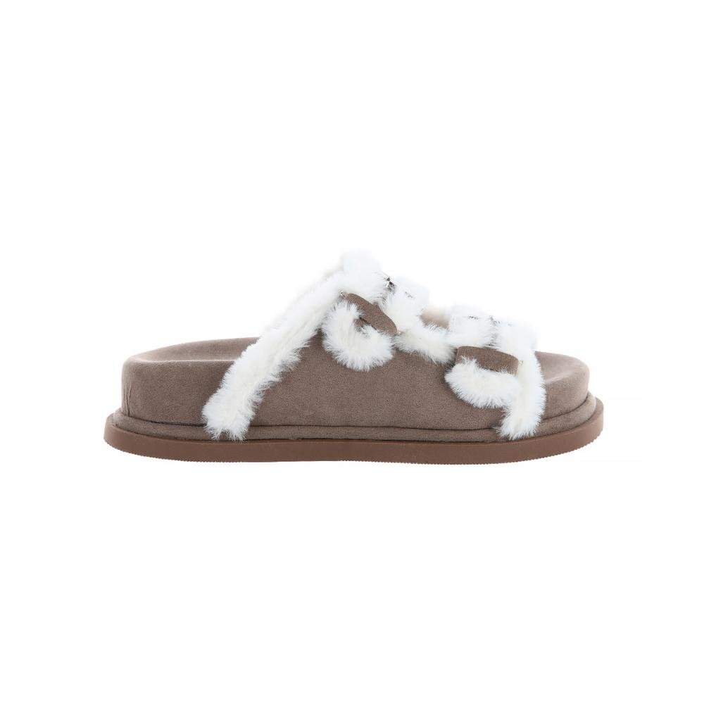 Beth - Papete Flatform Cinza Capry com Pelos