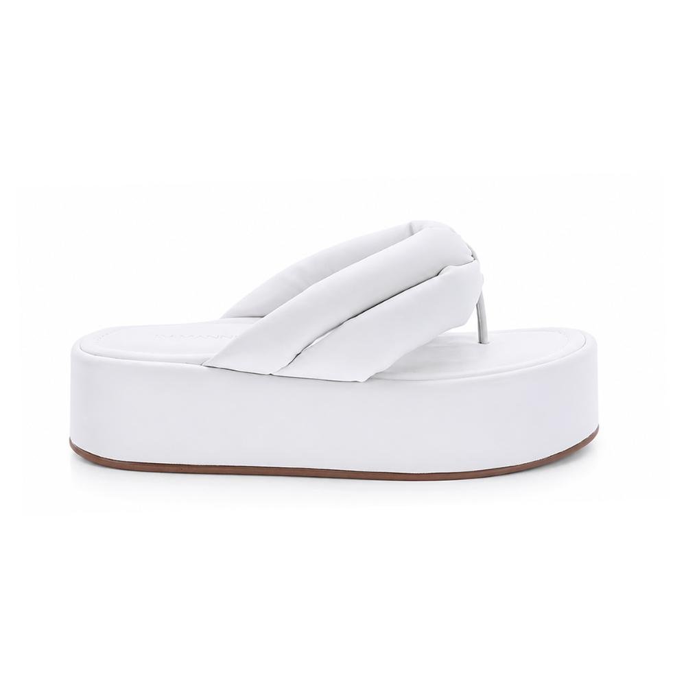 Janaina - Tamanco Plataforma Feminino Off White com Tiras Puffy