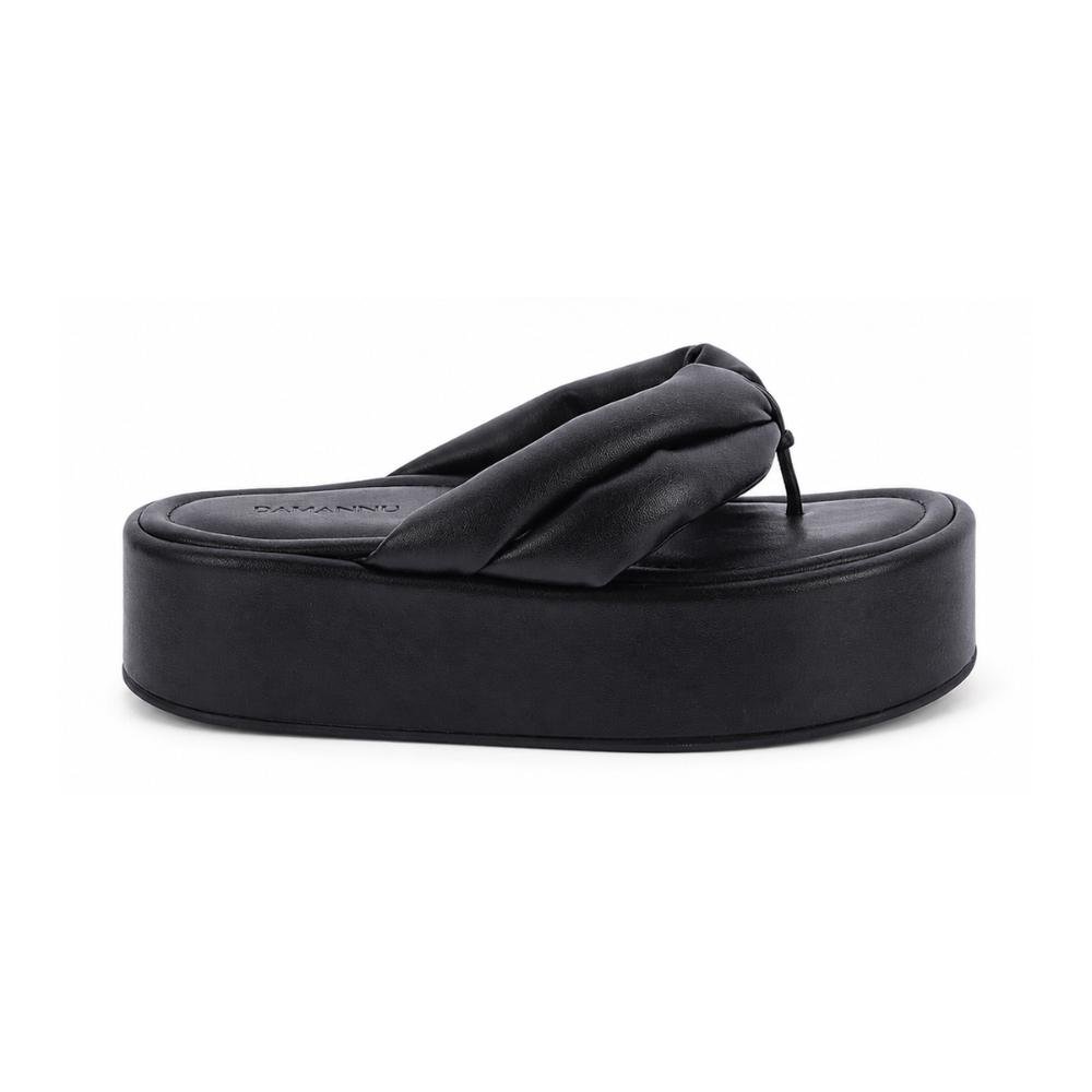 Janaina - Tamanco Plataforma Feminino Preto com Tiras Puffy