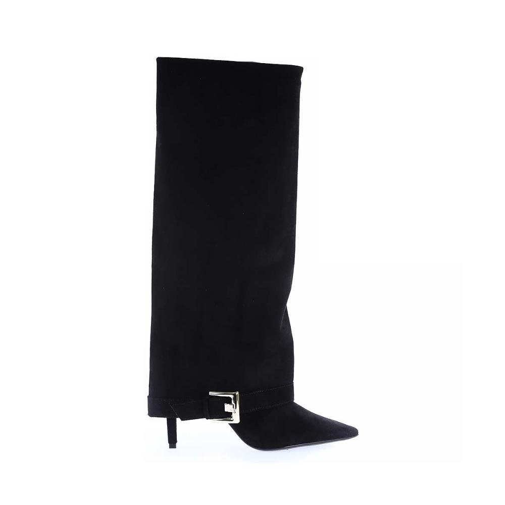 Erika - Bota Feminina Cano Alto Suede Preta Capa Removível 2 em 1