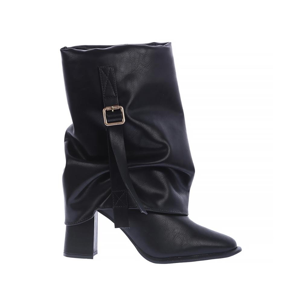 Nayane - Bota Capa Feminina com Fivela Salto Bloco Alto Preta