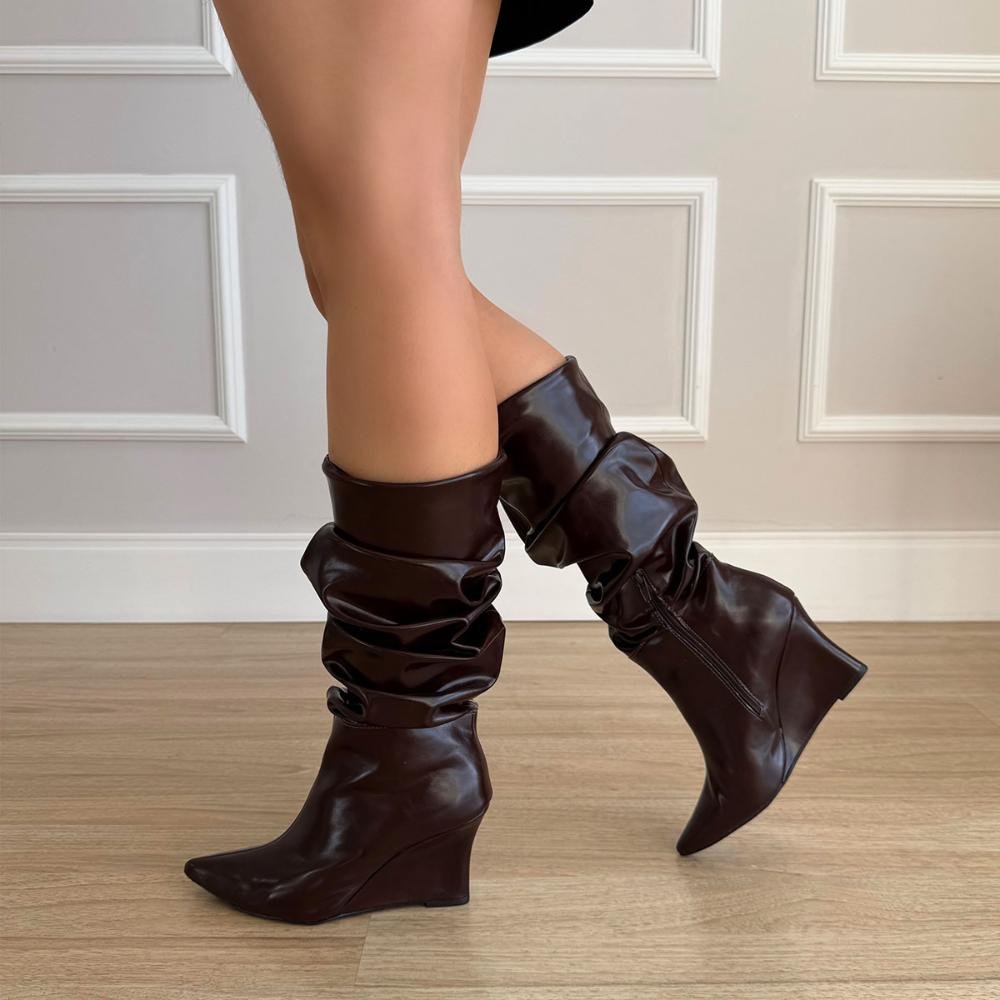 Caterina - Bota Feminina Slouchy Cano Alto Marrom Marrom 8