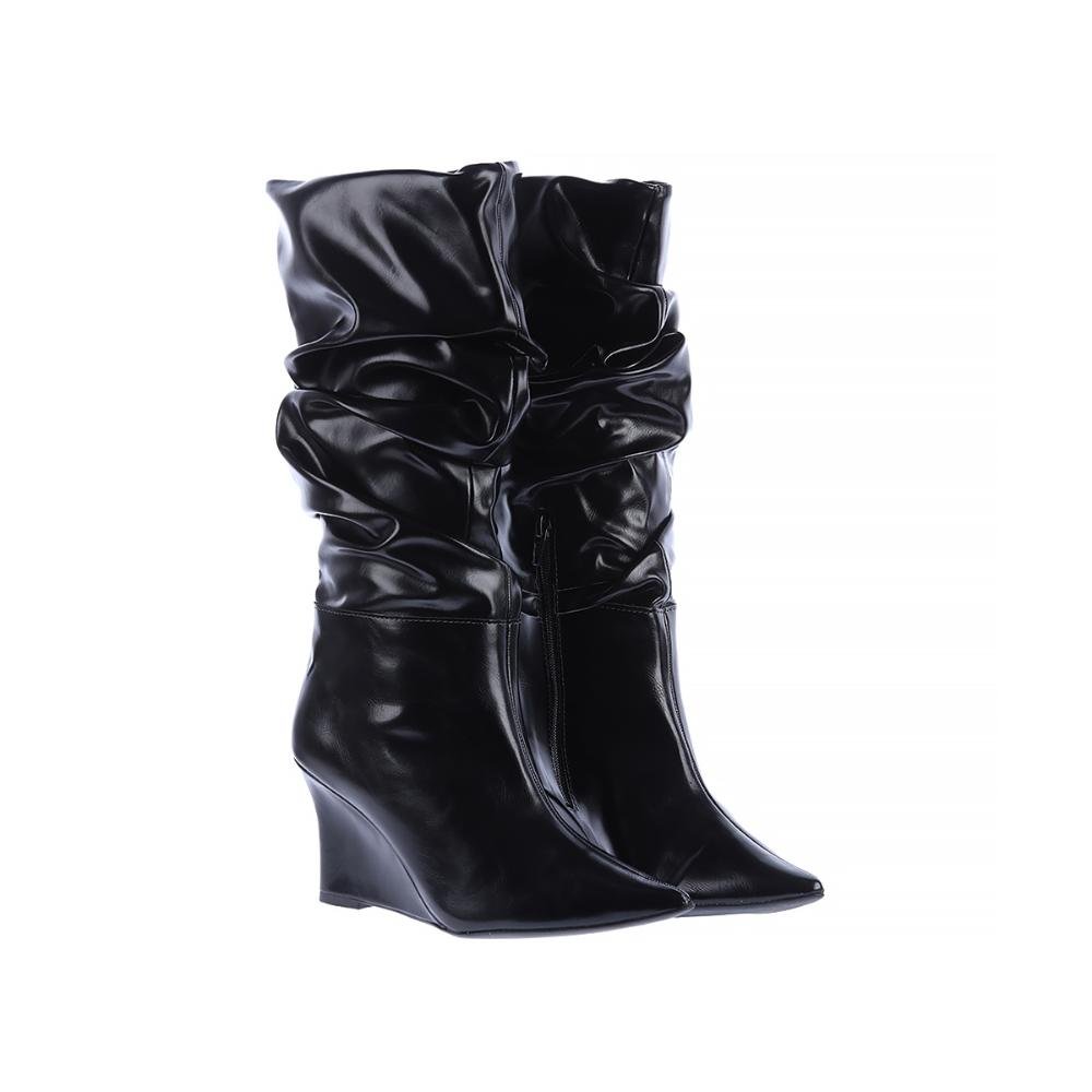Caterina - Bota Feminina Slouchy Cano Alto Preta Preto 2