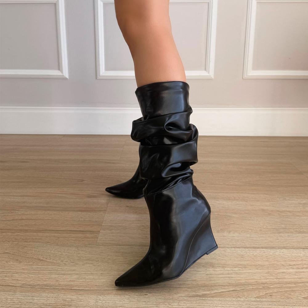 Caterina - Bota Feminina Slouchy Cano Alto Preta Preto 8