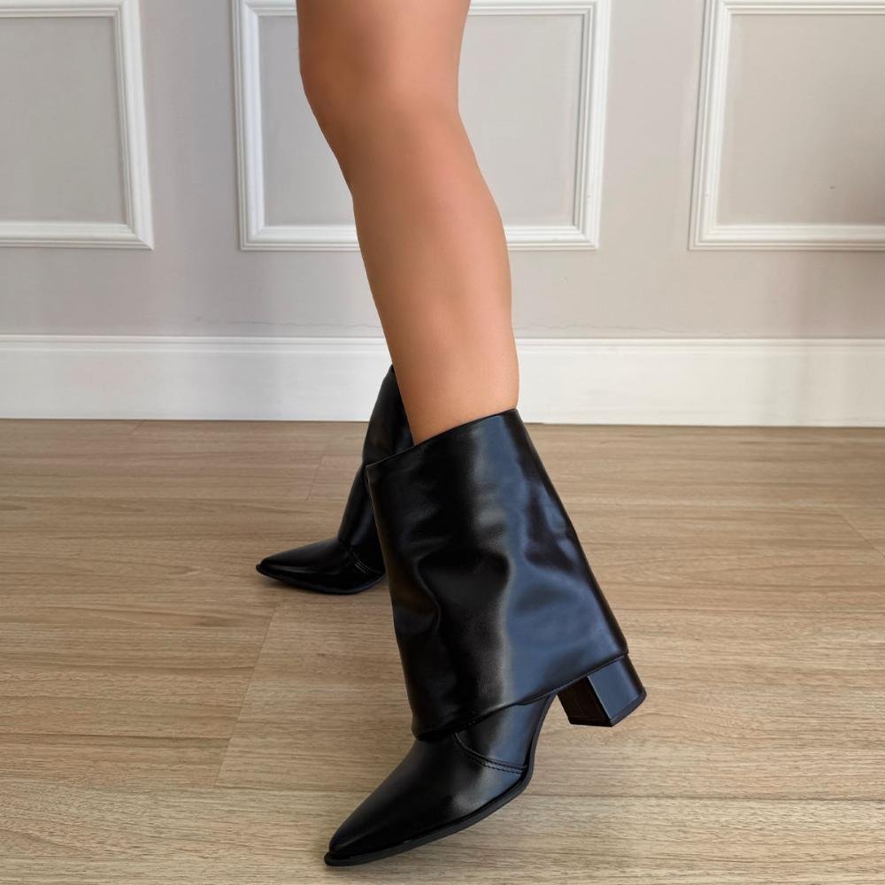 Nathalia - Bota Feminina 2 em 1 com Capa Removível Salto Bloco Preto 8