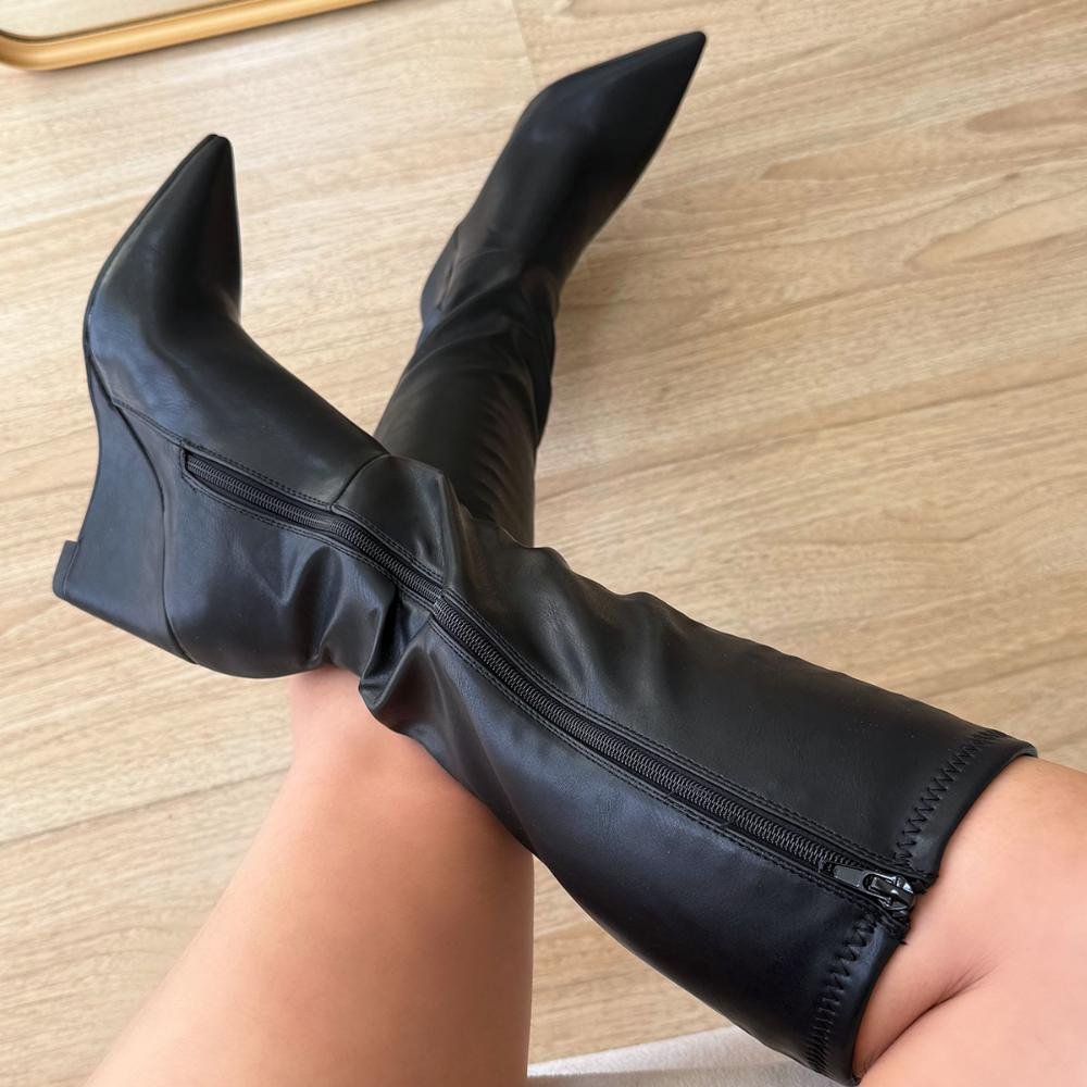 Sophia - Bota Feminina Salto Anabela Cano Alto Preta Preto 3