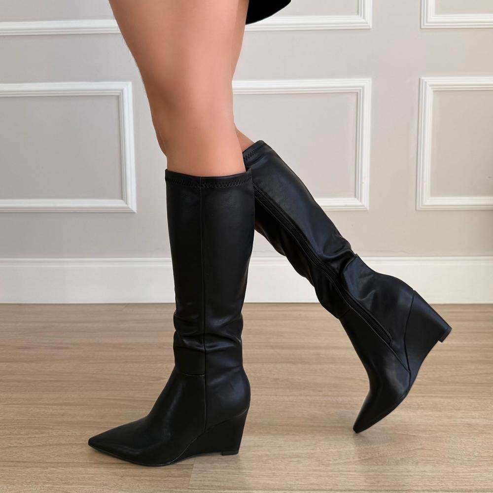 Sophia - Bota Feminina Salto Anabela Cano Alto Preta Preto 5