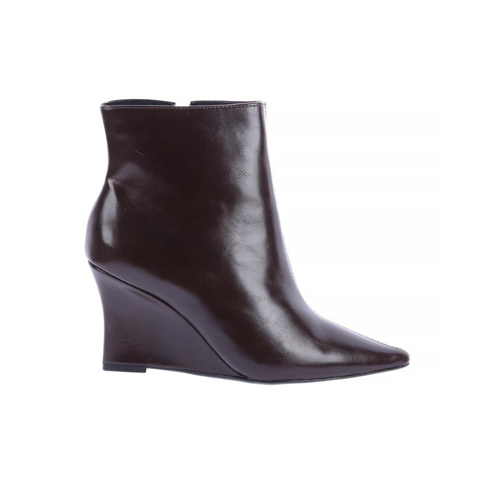 Caterina - Bota Feminina Cano Curto Salto Anabela Marrom Marrom 1