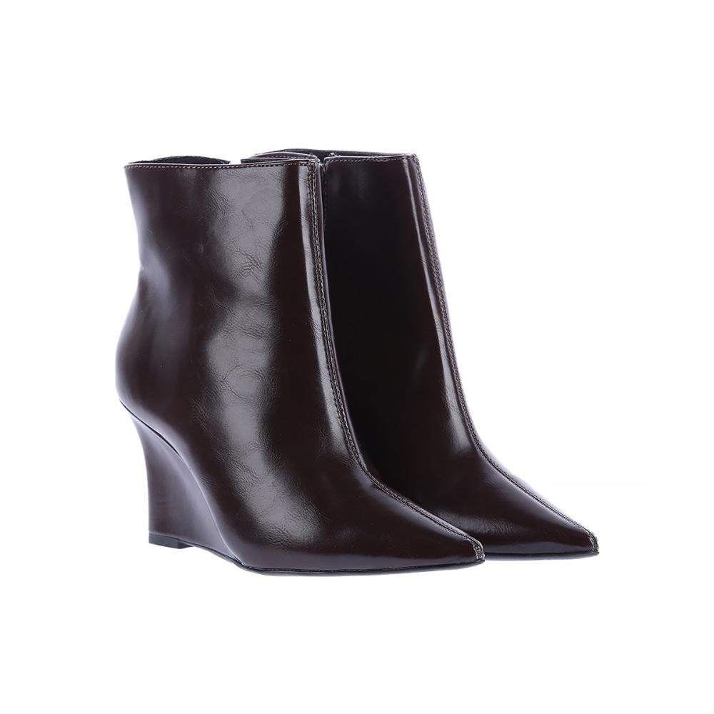 Caterina - Bota Feminina Cano Curto Salto Anabela Marrom Marrom 2