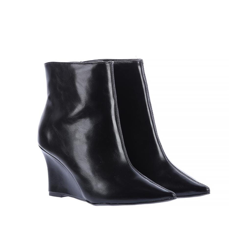 Caterina - Bota Feminina Cano Curto Salto Anabela Preta Preto 2