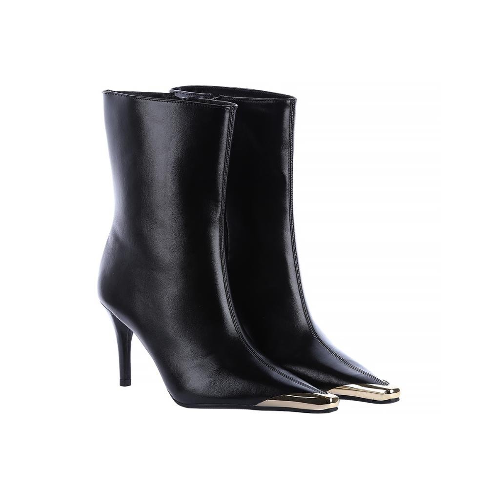 Hellen - Bota Feminina Preta Salto Fino com Biqueira Metalizada Dourada Preto 2