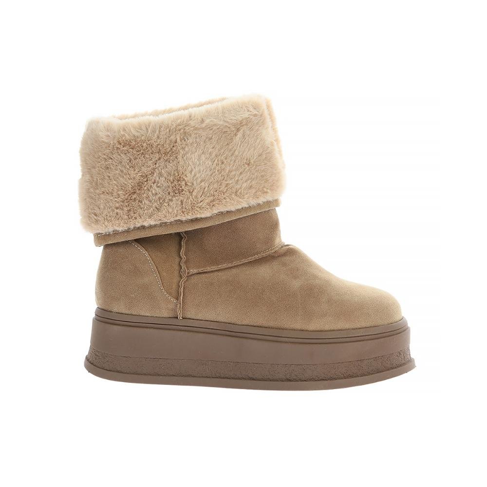 Bota de Pelos Forrada Salto Plataforma Cano Médio Palha