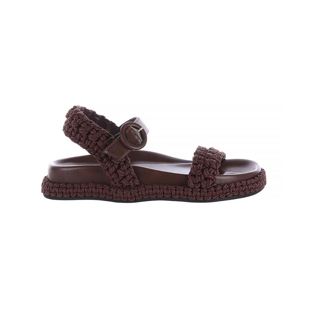 Annika - Sandália Feminina Marrom Tricô Artesanal com Fivela