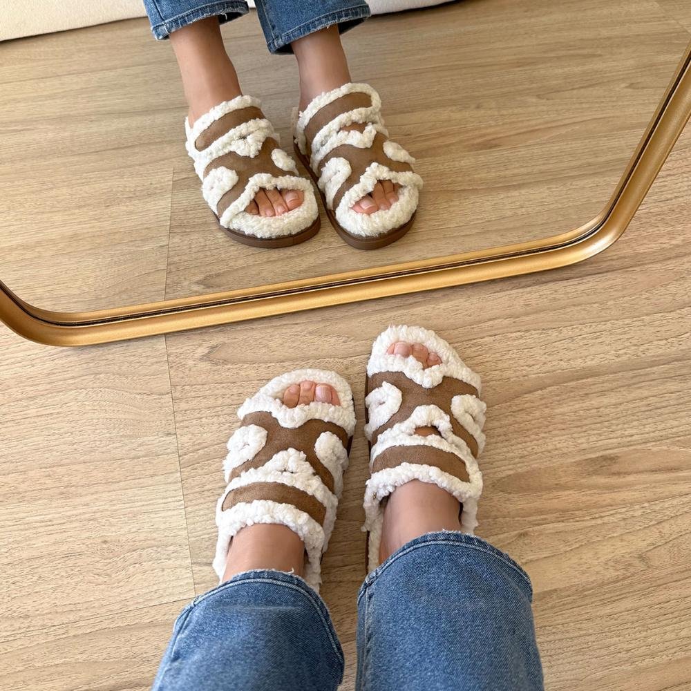 Karina - Papete Flatform com Pelos Bege Bege 5